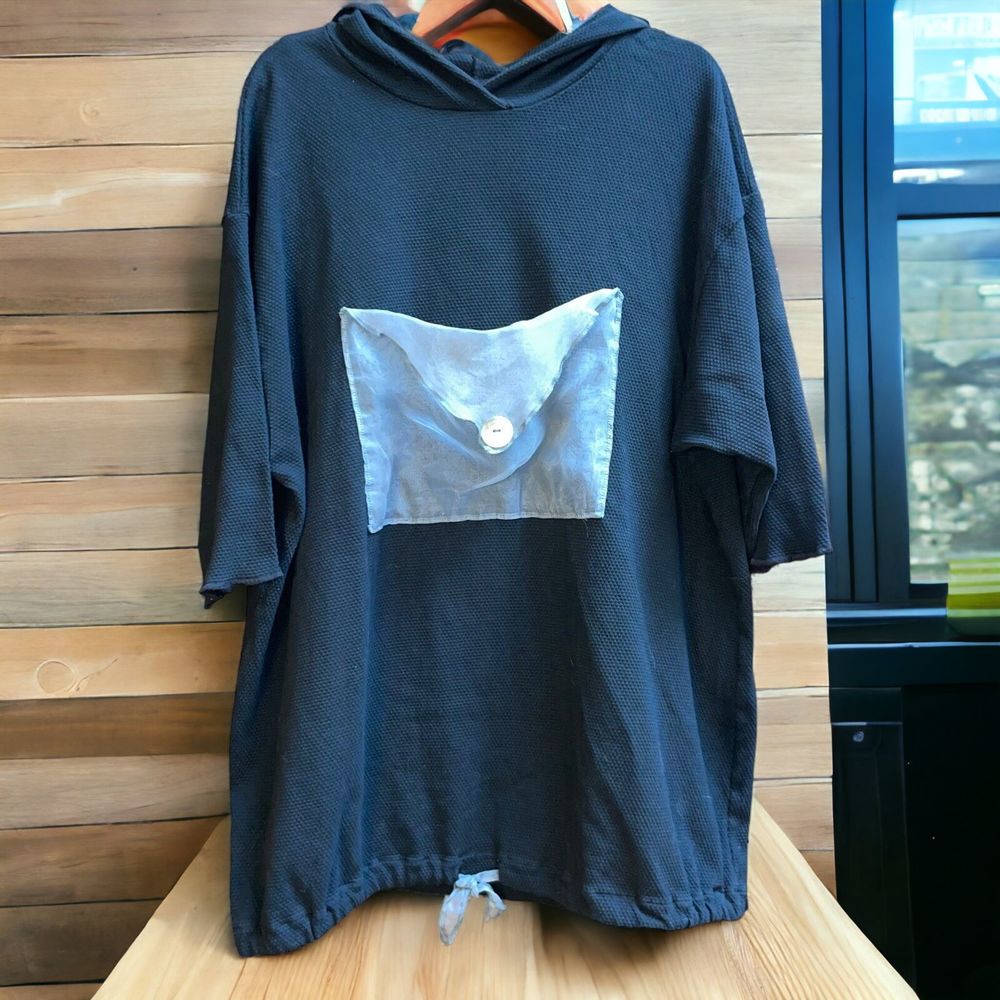 Garb M/L Lagenlook Art to Wear Hooded Tunic Top with Envelope Pocket